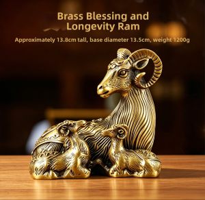 Lucky Auspiciousness Brass Sheep Figurine For Living Room Entrance