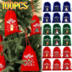 Christmas Velvet Bags Small Candy Gifts Bag Drawstring Pouch Xmas Decoration Favor Bracelet Jewelry Packaging Bag