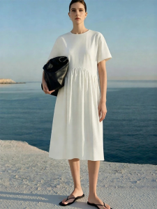 AMII | Office Casual Cotton Ruffled Short Sleeve Dress