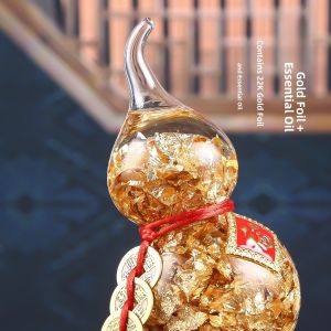 Lucky Crystal Gold Leaf Gourd Pure Copper Five Emperor Coins Home Living Room Office Desk Wealth Ornament Decoration Handmade Craft