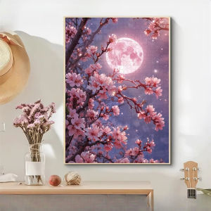 Large Cherry Blossom & Full Moon Jigsaw Puzzle Suitable for & Families - with Night Sky Scene Blossoming Brain Challenge