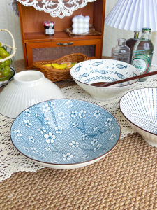 Thickened Ceramic Soup Bowl Japanese Style Underglaze Color Fishing Bowl Instant Noodles Bowl Family Use Eating Noodles Bowl