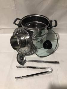 DANDANG BAKSO STAINLES TUTUP KACA 24cm LENGKAP CENTONG CAPIT
