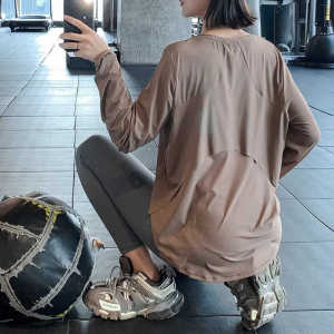 Womens Yoga Sportswear Loose Long Sleeve Running Slimming Fitness Clothes Quick Dry Breathable Moisture Wicking Gym Tops