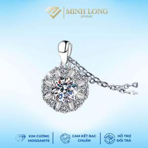 Dây Chuyền Nữ Hoa Mặt Trời  Bạc Ý 925 Cao Cấp Xi Vàng Trắng 5 lớp Đính Kim Cương Moissanite Kèm Kiểm Định GRA Chính Hãng