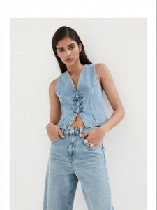 Mango | Fall New No-Sleeve V-Neck Placket Denim Vest