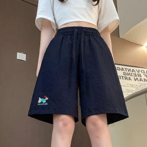 Quick Dry Beach Pants Womens Summer Shorts Embroidered Casual Wide Leg Five-Quarter Length Korean Style High Waist Straight Cut