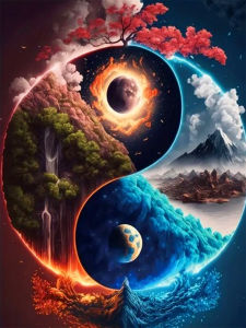 Huacan Full Diamond Mosaic Landscape Moon Sun Diy Diamond Painting Tai Chi Complete Kit Home Decoration Rhinestone Pictures