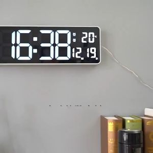 นาฬิกาแสดงผลแบบนอร์ดิกมัลติฟังก์ชั่น นาฬิกาดิจิตอลหน้าจอใหญ่16นิ้ว นาฬิกาติดผนังห้องนั่งเล่นเรียบง่าย นาฬิกาติดผนัง LED
