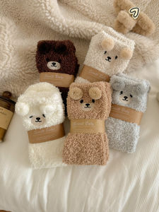 Warm Coral Fleece Socks Womens Thickened Fleece Home Floor Sleep Socks Cute Cartoon Design Winter Cozy Slippers for Ladies