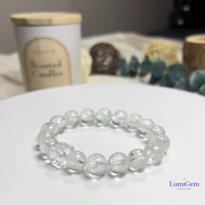 LumiGem Tranquil Wood Harmony Crystal Bracelet – Pale Green Azeztulite & Clear Quartz Cube