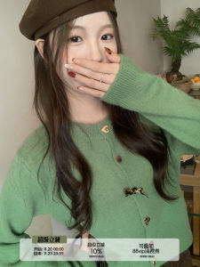 Winter New Womens Knitted Open Cardigan Lazy Style Korean Outerwear Unique Design Long Sleeve Warm Short Length round Neck