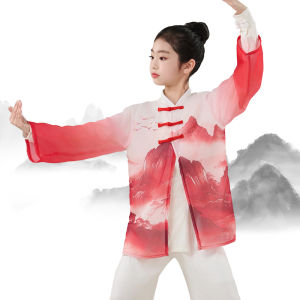 Childrens Martial Arts Practice Suit Tai Chi Performance Costume Kids Training Clothes Kung Fu Fan Performance Outfit