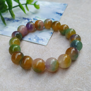 Fashionable round Beads Quartz Rock Jade Bracelet Single Circle Hand Chain Malay Jadeite Color Ethnic Style Unset Jewelry