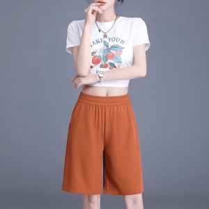 YOLO Plus Size 90KG High Waisted Ice Silk Suit Wide Leg Shorts for Women Summer New Casual Sports Loose Straight Shorts