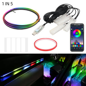 KEVANLY | KEVANLY 110cm 1 In1/2/5/6 Car Ambient Lights Universal LED Symphony RGB Atmosphere Lamp USB APP Remote for Tesla Model 3 Y S X