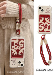 Chiguan Red Fortune Wristband Phone Case for iPhone 16/15 Compatible with Apple 14/13 pro Max Card Holder Womens New Year Model
