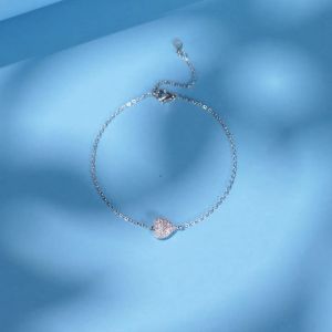 MODIAN Bạc 925 Màu Hồng Lãng Mạn CZ Vòng Tay Trái Tim Có Thể Điều Chỉnh Dây Xích Nữ Trang Sức Hợp Thời Trang Quà Kỷ Niệm