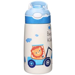 400/500ML Kids Water Bottle Cartoon Dinosaur Thermos Mug Baby Duck Billed Straw 316 Stainless Steel Vacuum Flasks Thermos Bottle