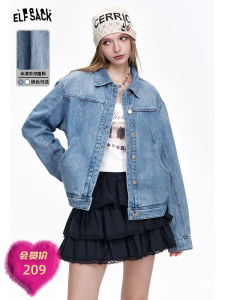 Washed Denim Jacket Womens Special 4 Discount Small Size Polo Collar Single Button Long Sleeve Loose Fit Cotton Polyester Blend