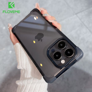 FLOVEME Luxury Square Transparent Phone Case For iPhone 14 13 12 Pro Max Airbag Clear Anti-fall TPU Shockproof Back Cover For iphone 14 13 12