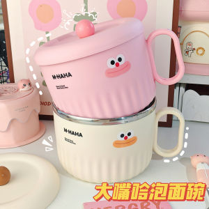 Large Capacity Stainless Steel Noodle Bowl with Lid Cute Cartoon Design Ideal for Students Dormitory Use Office Lunch Box