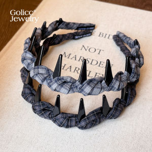 Womens Wave Plaid Hairband 2025 New High Forehead Anti-slip Toothed Hairband Daily Outdoor Wear Fashionable Hair Accessory