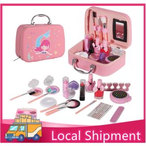 Girls Makeup Kit Real Washable Cosmetics Kit Kid Girls Make Up Set Princess Toy Cosmetics Pretend Play Set Non-Toxic Beauty Toy Eyeshadow Lips Palette Box for Children Gifts With Portable Bag