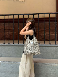 Huridom Leopard Print Shoulder Messenger Bag Womens Canvas Bag Large Capacity Cloth Bag Korean Style