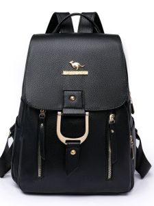 Soft Leather Large Capacity Womens Backpack Casual Travel Leisure Mommy Bag Multi-Layer Zipper Wear-Resistant Double Shoulder Bag