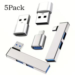 Set of 5 Versatile USB Adapters Converting USB C to USB A Featuring a USB 3.0 Hub for Quick Charging And OTG Functionality