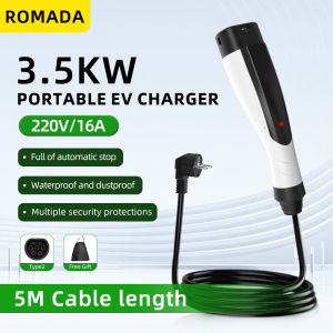 ROMADA | NEW ROMADA Portable 3.5KW 16A EV Charger 3M-10M Cable IEC62196 TYPE2 EVSE EU Plug Wallbox Adapter Safe Charging For EV