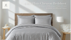 SevHome Hotel Quality 4 in 1 Bedsheets Plain Chevron Bedsheet Sets | Cotton 400 Thread Count | Bedding Bed sheet set with 1 Fitted Sheet with Garter 1 Duvet Comforter Quilt Cover 2 Pillow case | Size Single Double Queen King