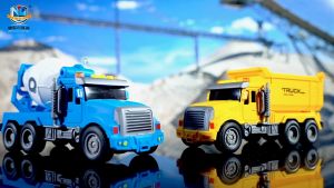 Đồ chơi xe ô tô tải nâng được ben bằng hợp kim và nhựa có nhạc và đèn kích thước  lớn chạy cót