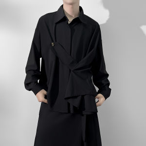 Dark Yamamoto Style Niche Style Shirt Mens and Womens Same Style Loose and Irregular Button Side Decoration Ice Silk Long Sleeve Shirt Fashion