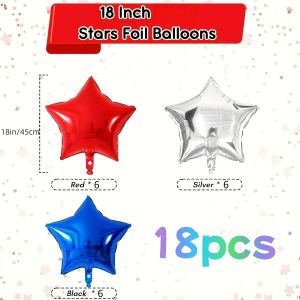 Blue Silver Red Foil Star Balloons 18 Inches Star Foil Balloons for Helium Blue Silver Red Helium Birthday Balloons Party Foi