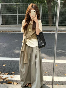 SENWA | Korean Style New Stripe T-Shirt and Wide Leg Pants Set