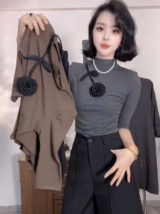 Áo Thun Tay Lửng Thời Trang Nữ Dáng Ôm Vừa Vặn Cổ Cao Mùa Thu 2025 Áo Thun Thường Ngày Dành Cho Nữ