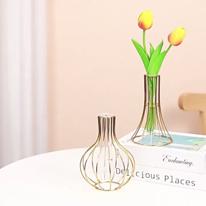 Iron Flower Vase Hollow Metal Gold Hydroponic Plant Artificial Flower Vase Ornament Home Decor