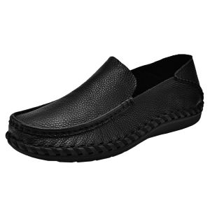 NUDANLAI | Mens Breathable Genuine Leather British Style Casual Slip-On Wide Toe Loafers