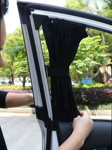 2pcs 50cm Car Sun Shade Side Window Curtain Auto Foldable Uv Protection Black Pure Cloth Accessories