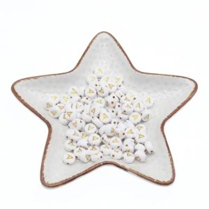 Acrylic White A-Z 26 Letter Beads Gold Color Round Flat Loose Spacer Alphabet Beads For Jewelry Making Diy Bracelet Accessories