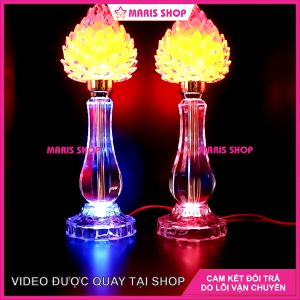 [Giá một cặp] Bộ 2 Đèn Pha Lê Hình Trái Đào Tiên Để bàn Thờ Đèn Thờ Cúng Cao 40cm [MRHT71]