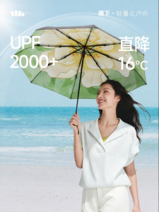 Beneunder | Large Flower Double Layer Sunscreen Umbrella BM398 Sunny Rain Dual Purpose Sunshade Umbrella Womens Black Glue UV Protection Three Fold Sun Umbrella