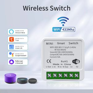 Wifi RF 433MHz Smart Switch Tuya Smart Life Remote Voice Control With Alexa Google Alice Wireless Wall Panel Switch Mini Module