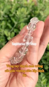 Vòng tay đá thạch anh trắng trong cắt giác vuông mix hạt 9 li và 6 li siêu xinh siêu lấp lánh
