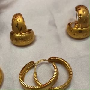 ต่างหูห่วงทอง ตัดลาย คละแบบ ขนาดตามแบบ เสริมบารมี ใส่ออกงานได้ ต่างหูผู้หญิง แฟชั่น ชุบทอง พร้อมส่ง