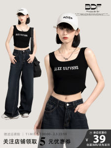 Black Sports Tank Top Women Summer Inner Wear Outer Wear Short Style American Hot Girl Sleeveless Shirt Small Strap Vest