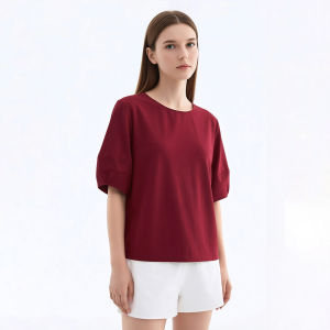 AMII | Casual French Style Linen Shirt with Puffed Lantern Sleeves Women