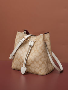 Fall Winter Womens Bucket Bag Luxury Leather Single Shoulder Crossbody Bag Fashionable Casual Handbag Soft Cowhide Purse